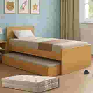 Bicama Solteiro Bibox Cama com Auxiliar e Colchões Premium Bordado (Colchões D33, Branco)