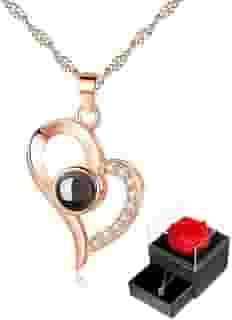 Flores, Conjunto de Colar e Rosa Eterna, com “Eu Te Amo' em 100 Idiomas, Presente Flor Eterna para Dia Das Mães, Dia Dos Namorados, Kit Presente Feminino Criativo para Mãe, Esposa,Noiva, Amiga