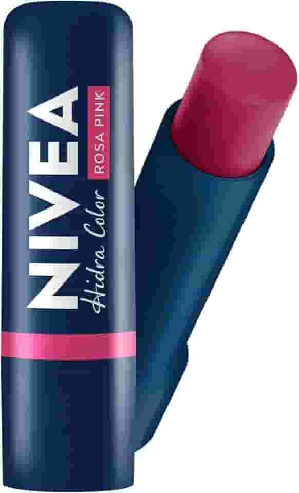 NIVEA Hidratante Labial Hidra Color 2 em 1 Rosa Pink 4,8g - Combina cor intensa e hidratação enriquecida com Manteiga de Karité, Óleo de Amêndoas orgânico e Vitamina E