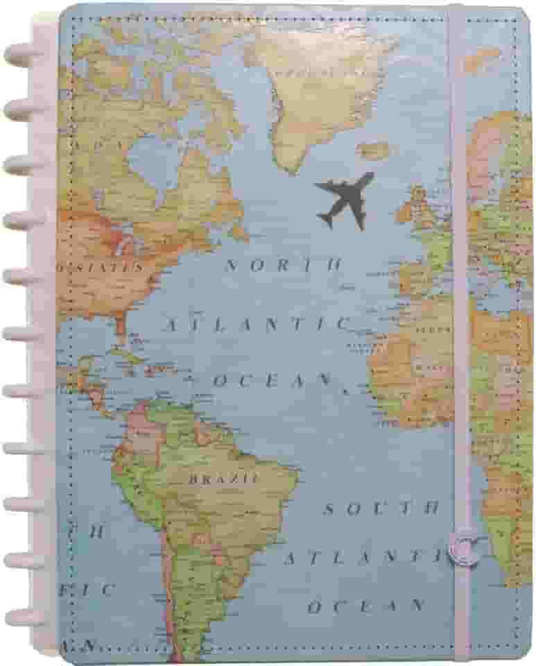 Caderno Inteligente, Grande, Mapa Mundi Azul, 215x280 mm, 80 folhas