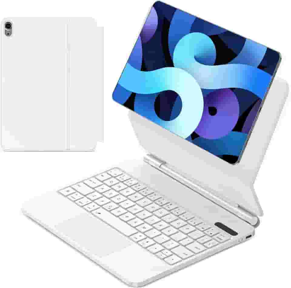 Teclado Bluetooth com Capa Protetora para iPad 10, Bateria 500mAh, Carregamento 3 Horas, Teclado Silencioso, Design Fino e Portátil, Branco