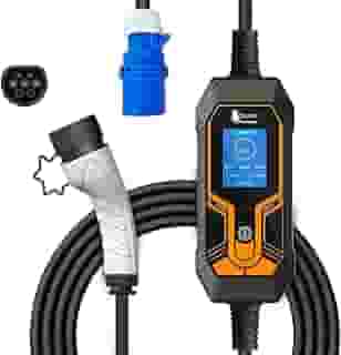 KINGSTER Carregador Portátil Carro Elétrico 7KW, Fe-yr-ee Carregador de Ev com 10 Proteções, IP65 à Prova d'Água, Tela Colorida de 2.8 Polegadas, 8A-32A Ajustável, Compatível Todos Veículos 100-240V