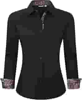 Camisa social feminina de algodão, manga comprida, ajuste regular, com botões e stretch