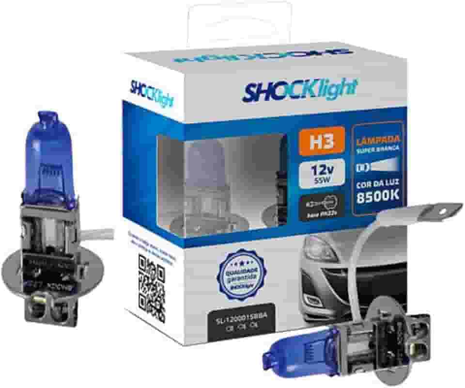 Par de Lâmpadas Halógena Super Brancas 8500K H3 12V 55W Automotiva Shocklight SL-120003SBBA