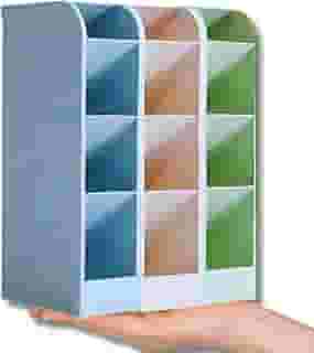 Kit com 3 Organizadores de Mesa Porta Lápis Canetas Multifuncional com 3 Divisórias em Plástico para Escritório Escola e Home Office Ideal para Papelaria e Materiais de Estudo 20cm