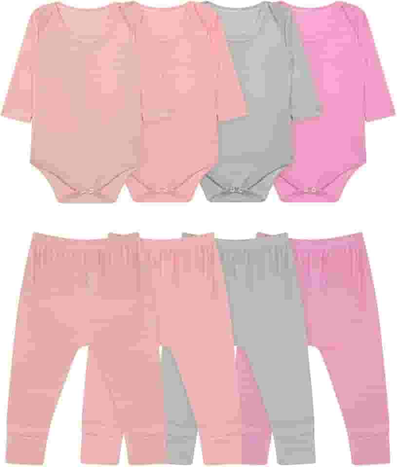 Kit 10 Peças Body Bebê Manga Longa e Calça Canelado Menina