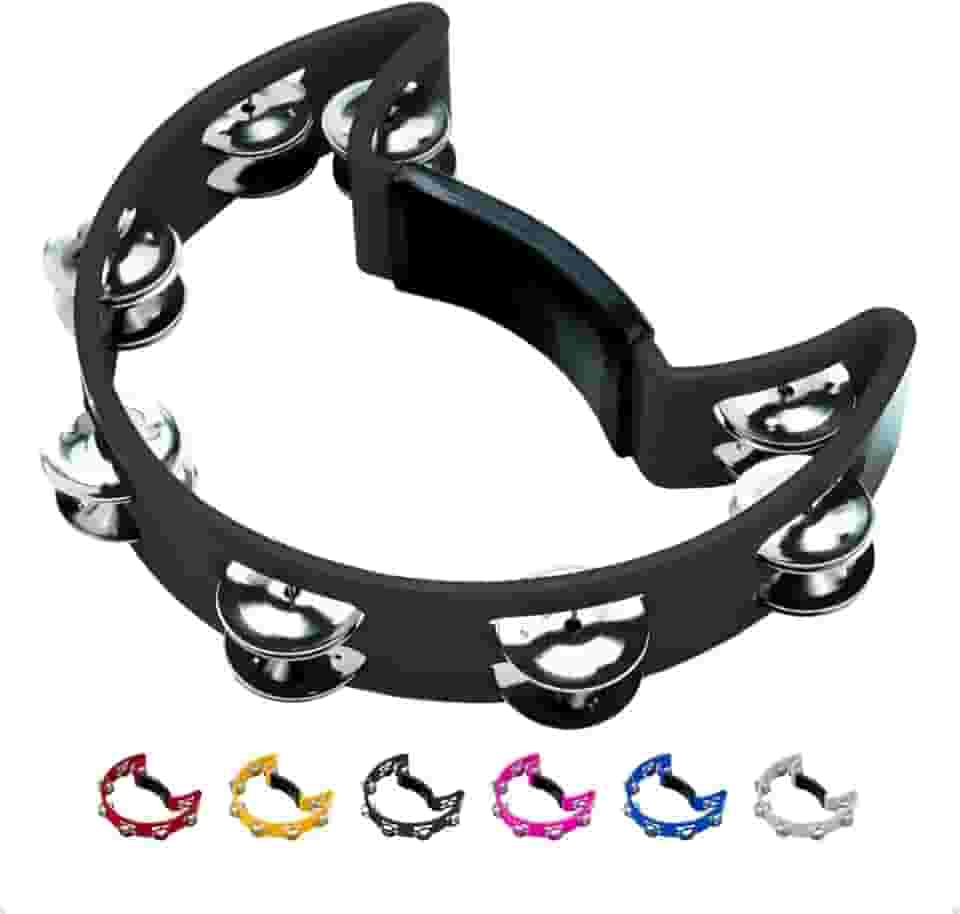 Pandeiro Meia Lua Profissional Pandeirola de Mão Colorida Instrumento Percussão Musical Em ABS (Preto)