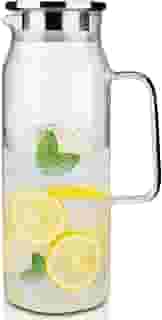 BOTTLE BOTTLE Jarra de vidro com tampa e alça de 1500 ml para chá gelado e suco caseiro, garrafa de vidro borossilicato resistente ao calor para água quente/fria