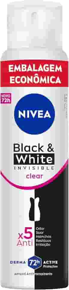 NIVEA Desodorante Aerossol Black & White INVISIBLE Clear 200ml - Proteção prolongada contra odor, suor e manchas