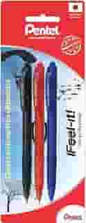 Kit com 3 Canetas Caneta Esferográfica Feel It 1 mm, Pentel, Preta/Vermelha/Azul