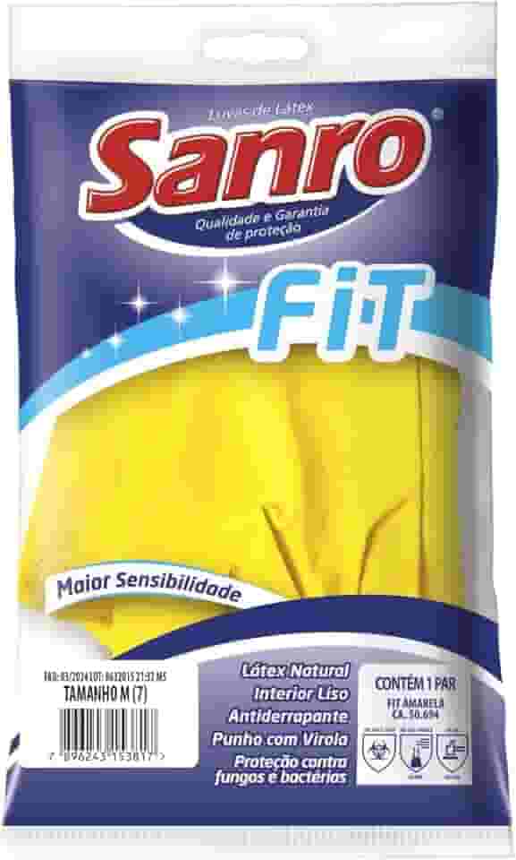 Luva Sanro, São Roque, Fit, Amarela, Média, 2 Unidades