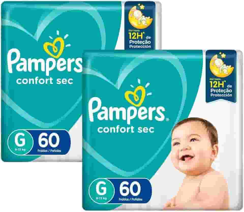 Kit Fralda Pampers Confort Sec Super Tamanho G 120 Tiras