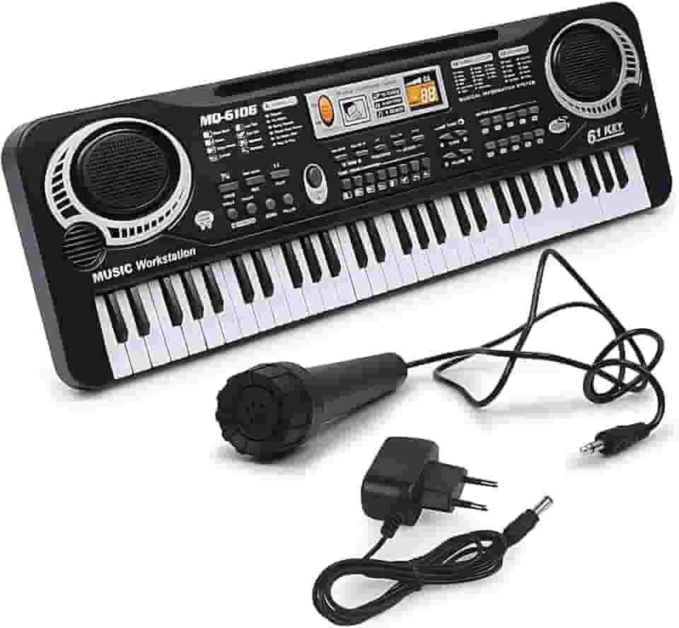 Teclado Musical Infantil Eletrônico Digital Preto com Sons Educativos Instrumento de Aprendizagem Funciona na Tomada