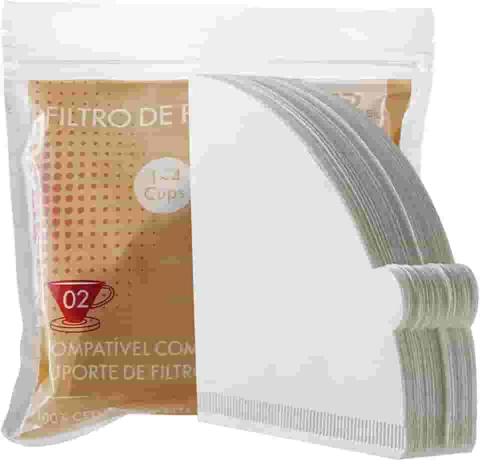 Filtro de Papel Cônico V60 N°02 para Café – Compatível com Coador HARIO V60-02 – Papel Branco Importado (100)