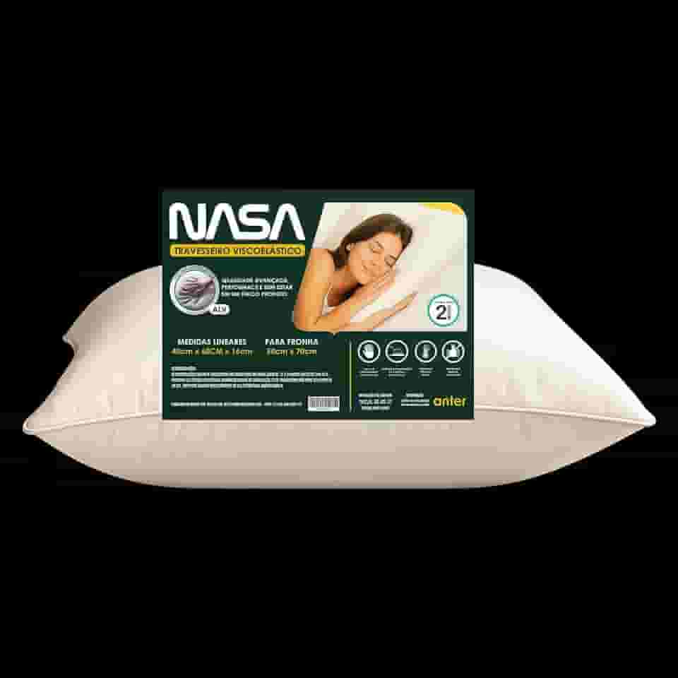 Travesseiro Viscoelástico Nasa Cervical Látex Ortopédico Viagem Ergo Prime Ergonômico Premium Fibra de Bambu Automoldável, Termossensível, Branco D40 Hipoalergênico Conforto ao Dormir 40x60x13 Anter