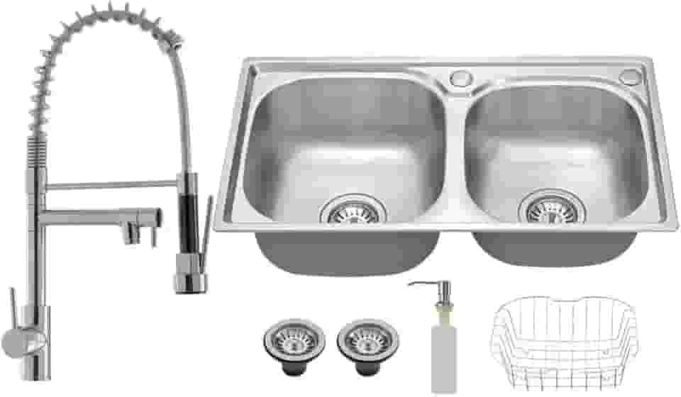 Kit Cuba Dupla Gourmet em Aço Inox + Torneira Gourmet Misturador Monocomando Vip Metal Cromado