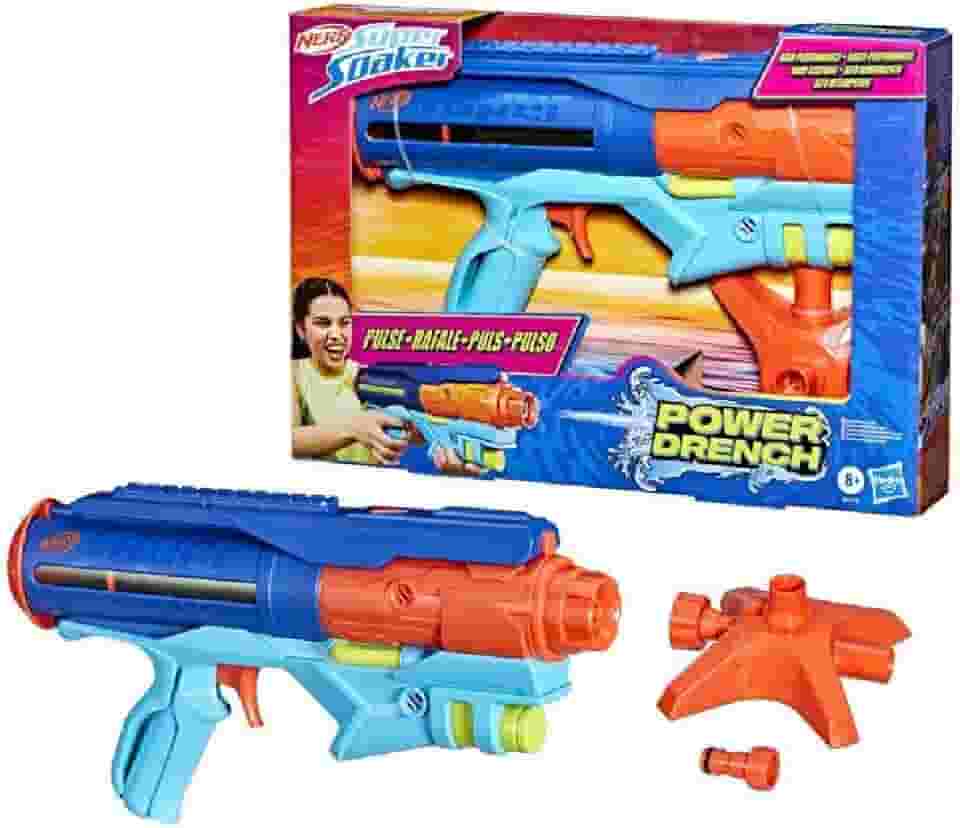 Nerf Super Soaker Power Drench lançador de água em plástico azul e laranja, brinquedo para meninos e meninas, para crianças acima de 8 anos