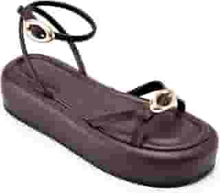 Sandália Feminina Lumiss Flatform Confortável Fivelas Dourada Tiras Finas