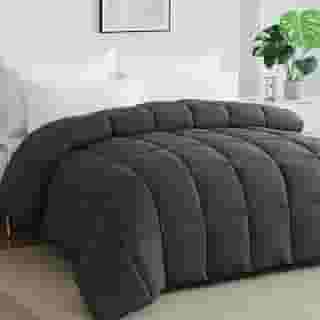 Edredom Super King extragrande 305 cm x 249 cm macio, leve, enchimento alternativo à pluma, para todas as estações, respirável, microfibra, com 8 tiras de cantos, cinza