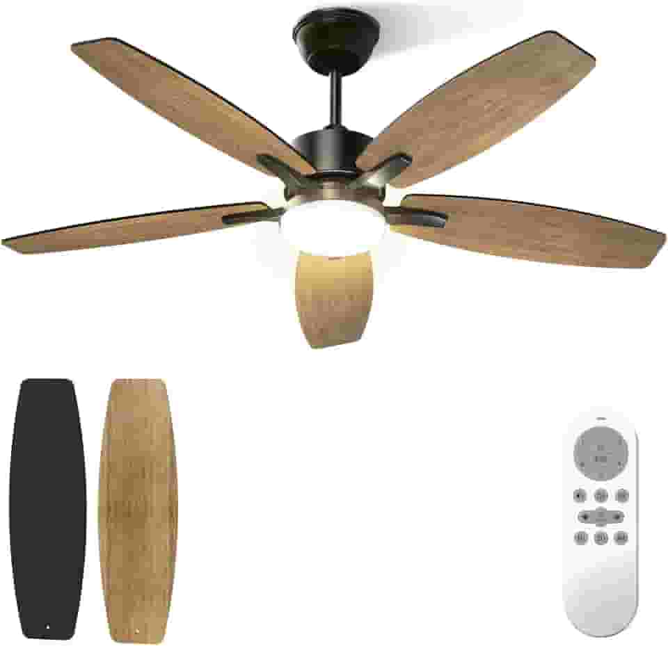 Ventilador de Teto 106,7cm, Ventilador de Teto com Luz LED e Controle Remoto, Motor DC Reversível, 6 Velocidades, Bivolt 110-220V