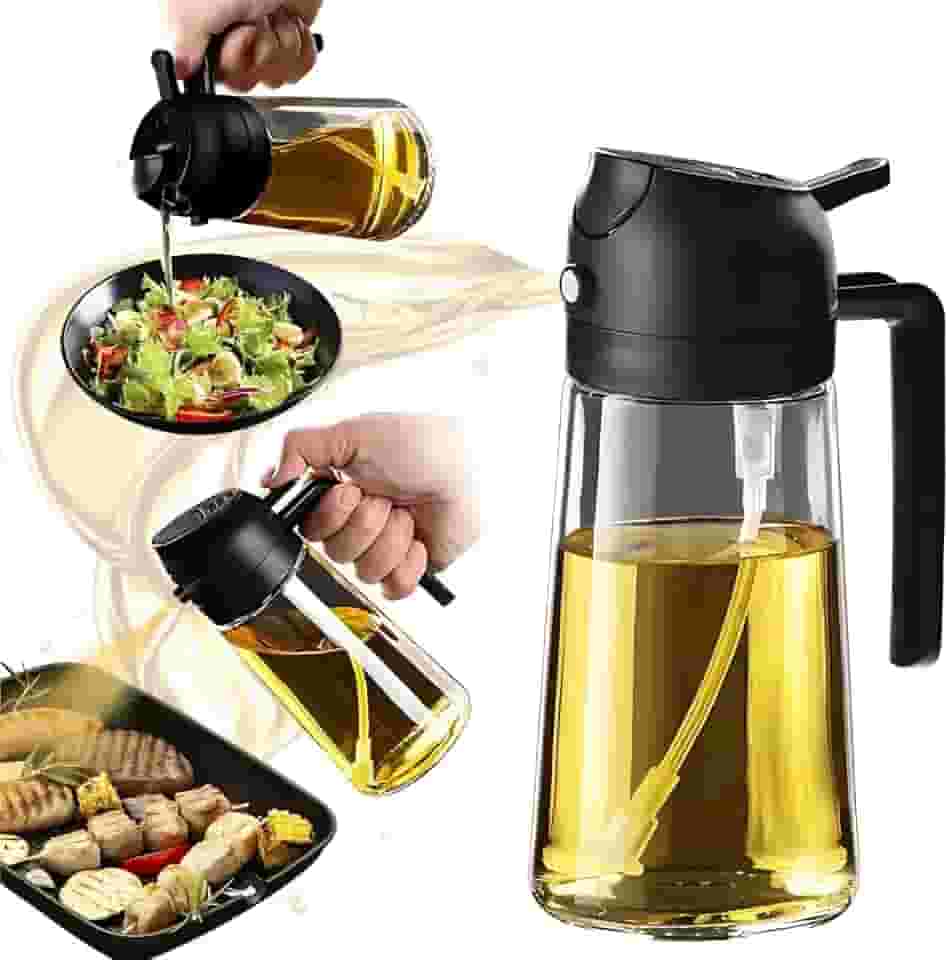 Spray e Dosador de Azeite 2 em 1 – Pulverizador Borrifador Galheteiro 500ml de Vidro para Óleo, Vinagre e Molhos Ideal para Saladas, Churrasco, Air Fryer e Frituras (envio sortido - branco ou preto)