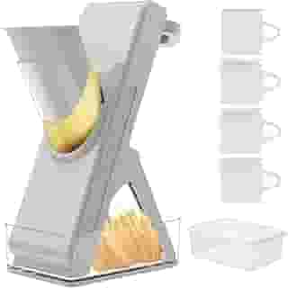 Fatiador de Mandolina Profissional 4-em-1 Seguro - Cortador de Batata e Legumes Multifuncional (Tiras + Fatias em 1), Ideal para Preparação de Refeições, Design Antiderrapante - Presente para Cozinha
