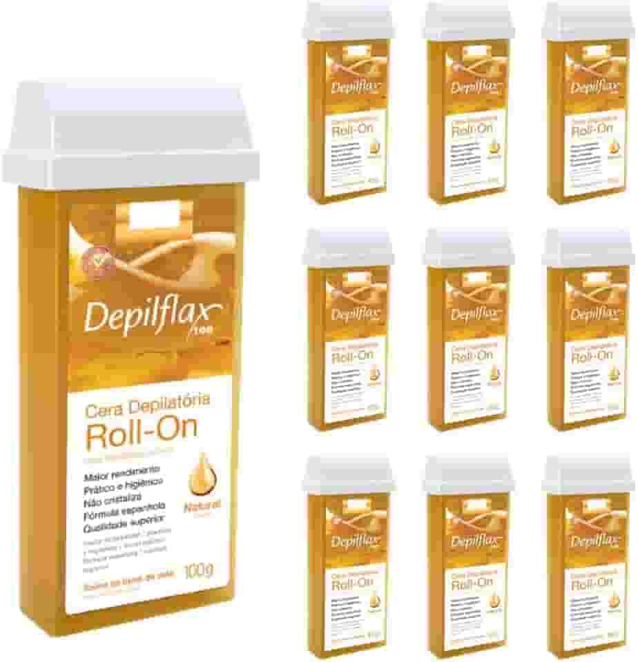 10 Refil Cera Depilação Roll-on Mel Natural 100g Depilflax