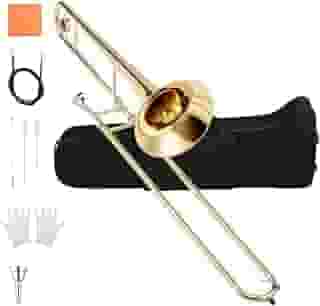 Trombone Tenor em Si Bemol VEDO VD-CHJA: Instrumento para Iniciantes com Boquilha 7C, Estojo Rígido e Kit Limpeza - Design Dourado para Bandas Escolares e Igrejas