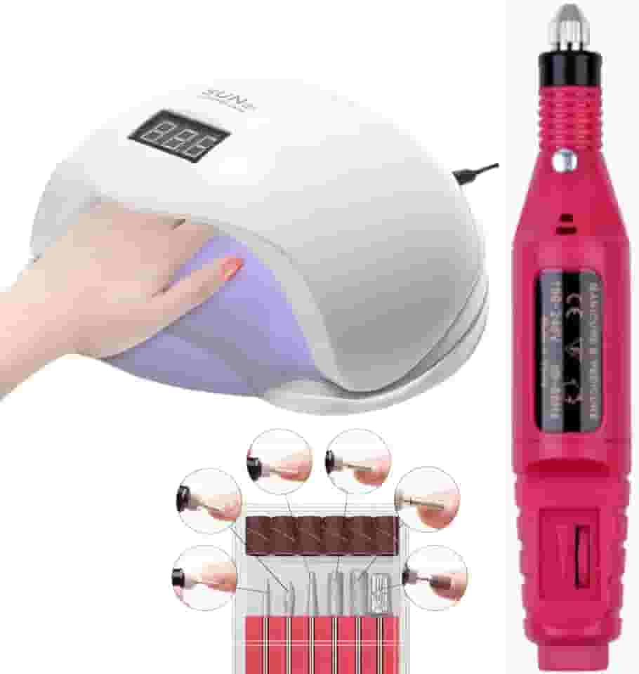 Kit Cabine Unhas Led Uv Gel Bivolt Sun + Lixa Unha Elétrica para Manicure Profissional e Cuidado Doméstico / Estufa Leds 48w Secagem Gel Acrigel - Lixadeira Elétrica Motor Bivolt 110v