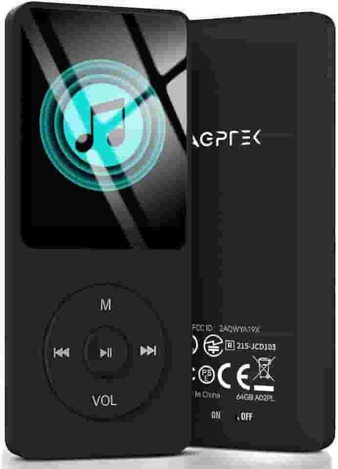 AGPTEK A02Pl 64Gb Mp3 Player, 70 Horas De Reprodução Música Sem Perdas, Suporta Até 128Gb (Preto)