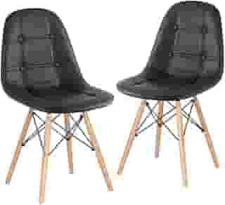 Loft7 Home Decor, Kit 2 Cadeiras Charles Eames Eiffel Botonê - Preto Madeira Clara