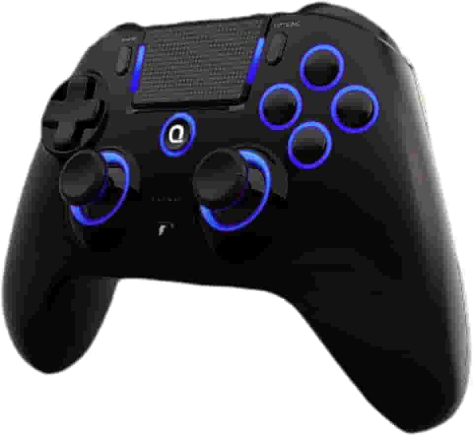 QRD N5 Wireless Controller for PS4 Pro Slim PS3 PS2 Steam Deck PC Windows Mac iOS Android TV Box, Halleffect Gamepad Joystick with 3.5mm Audio Port+Speaker+Mic, Macro N1+N2, Turbo Speed Up, N5-AB04