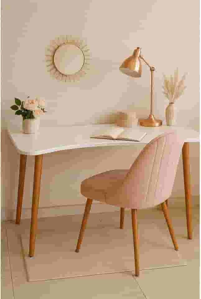 Escrivaninha MDF com Pés de Madeira, Mesa de Estudo Compacta para Home Office e Quarto(Off White)