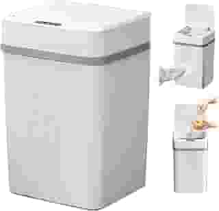 Lixeira Automática 18L com Sensor Inteligente de Aproximação – Abertura e Fechamento Automáticos para Cozinha, Banheiro e Escritório (18L-branco)
