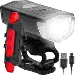 Kit de luzes de bicicleta recarregável, conjunto de farol e lanterna traseira, impermeável, vários modos de luz (2 cabos USB incluídos)