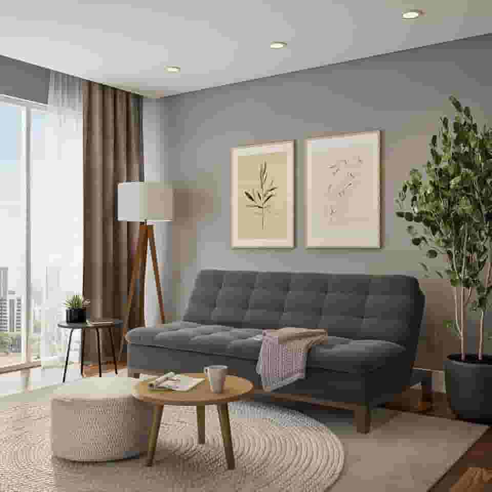 Sofá-Cama 3 Lugares Casal Premium Winner Base e Pés de Madeira Suede Cinza