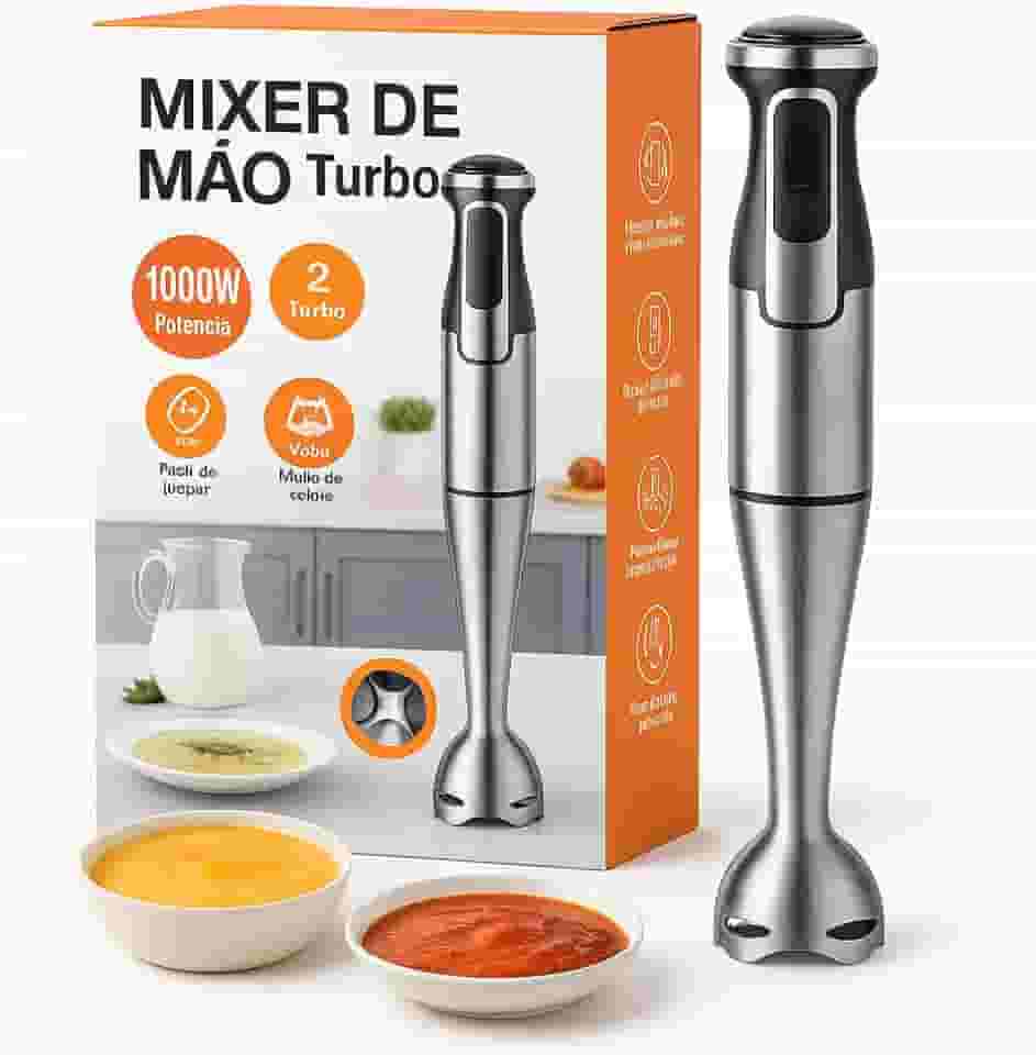 Mixer Portátil 1000W, Velocidade Ajustável com Função Turbo, Lâminas em Aço Inox, Controle Digital para Sopas, Molhos, Papinhas e Vitaminas, Design Ergonômico, Haste Removível, 110V
