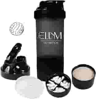 Coqueteleira Shakeira Garrafinha Copo Academia Com Porta Comprimido e Whey 500ml Preta Ellym Nutrition 15x8x8