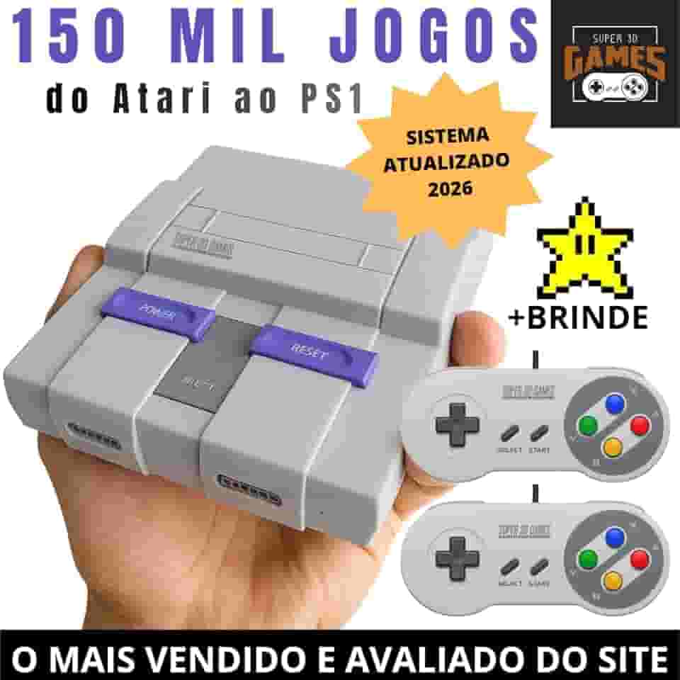 Mini Console Retro Gamer Super Nintendo com 150 mil Jogos Mais 2 Controles Super 3D Games