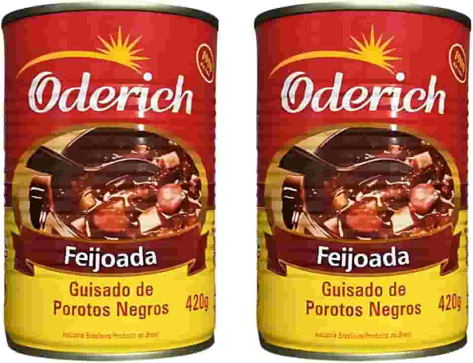 2 Latas Feijoada Enlatada Oderich Lata 420g Sem Conservantes e Sem Glutén