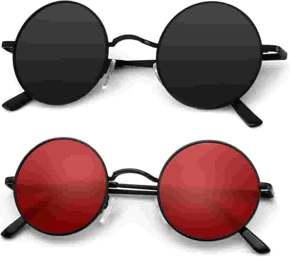 Óculos de sol redondos polarizados para homens e mulheres retrô metal círculo hippie pacote com 2 óculos de sol