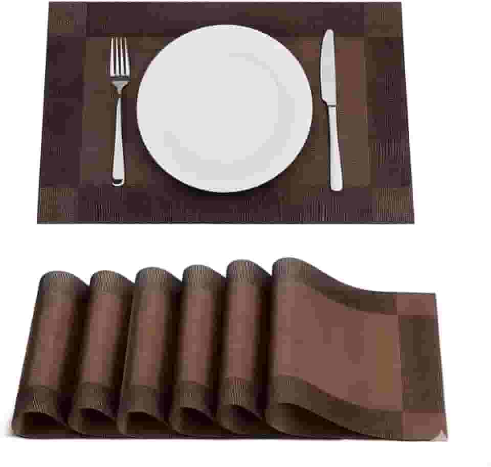 Jogo Americano 6 Peças Retangular 30x44cm – Kit Mesa Posta Lavável, Resistente, Antiderrapante, Decorativo para Cozinha e Sala de Jantar (Marrom)