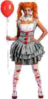 Fantasia Feminina Halloween Adulta It a Coisa Palhaça Assassina Vestido Luxo e Meia com Sangue