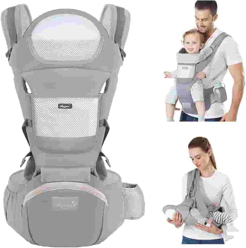 Canguru Para Bebe,Alça De Transporte Multifuncional 6 e 1,Canguru Ergonomico Para Bebe,Adequado Para 0-36 Meses (Cinza)