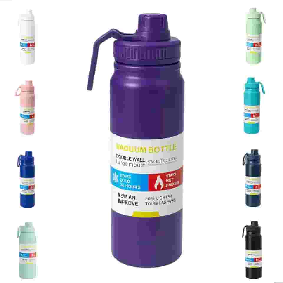 Garrafa De Água Térmica Inox 800ml Parede Dupla com Isolamento a Vácuo Quente e Frio, Antivazamento, Alça e Infusor Ideal para Academia, Caminhada, Escritório, Esportes (ROXA)