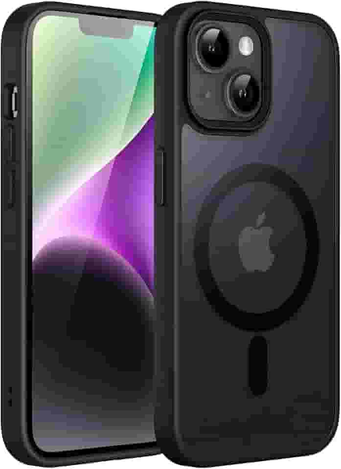 JETech Capa Magnética para iPhone 14 6,1 Polegadas Compatível com MagSafe, Case Capinha Translúcido Fosco Verso Fina à Prova de Choque Tampa (Preto)