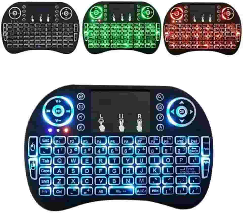 Gtek Mini Teclado Sem Fio com Touchpad e Mouse Retroiluminado em 3 Cores (Azul/Verde/Vermelho) - Compatível com Android Boxes/Smart TVs/IPTV Boxes - Faixa de Operação de 15 Metros (Máx.)