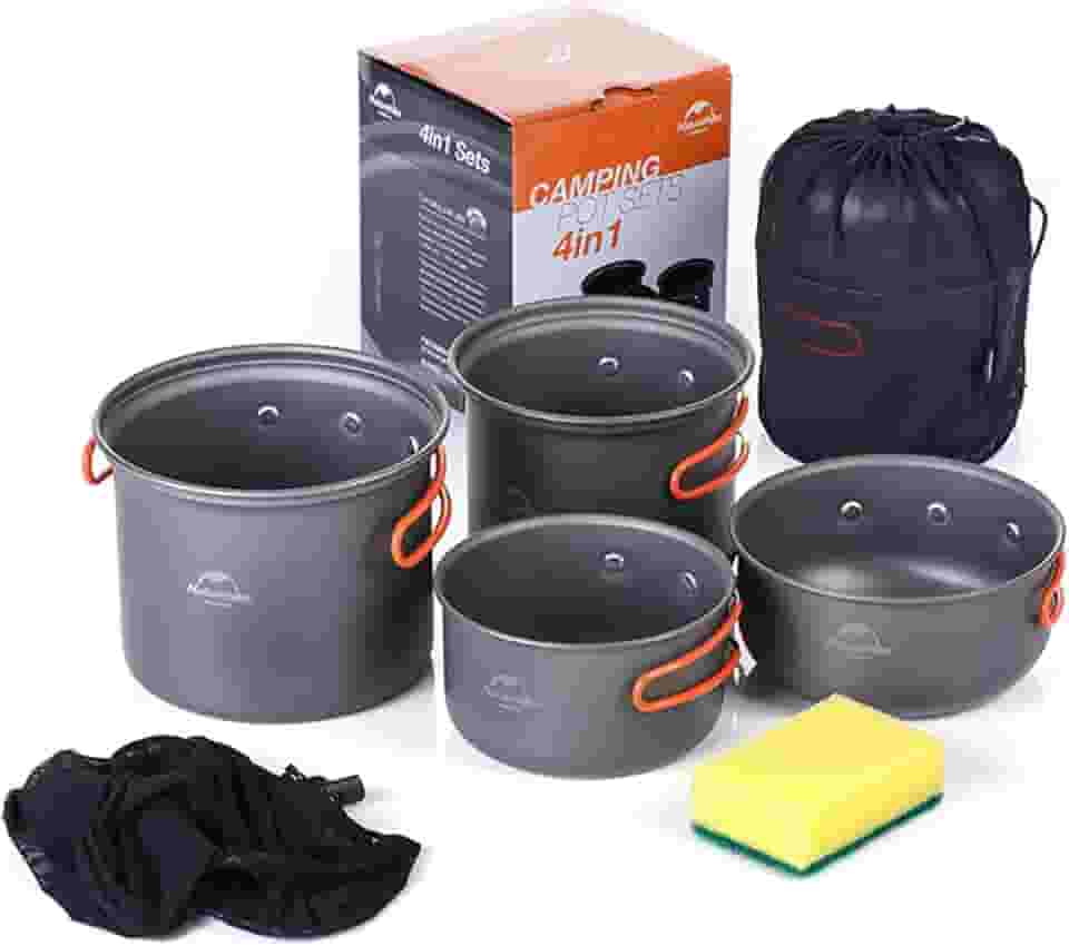 Kit de bagunça de utensílios de cozinha de acampamento Naturehike para mochila e caminhadas ao ar livre Bolsa de viagem Equipamento de cozimento | Conjunto de panelas leves, compactas e duráveis
