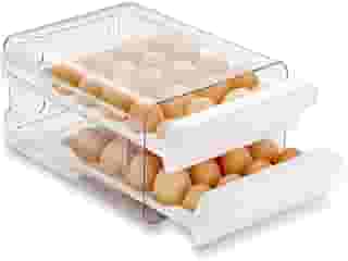 Porta-ovos para Geladeira de 2 Camadas, Recipiente de Armazenamento de Ovos Frescos, Caixa Organizadora de Plástico Transparente Empilhável, Bandeja para 40 Ovos com Alças para Cozinha e Casa