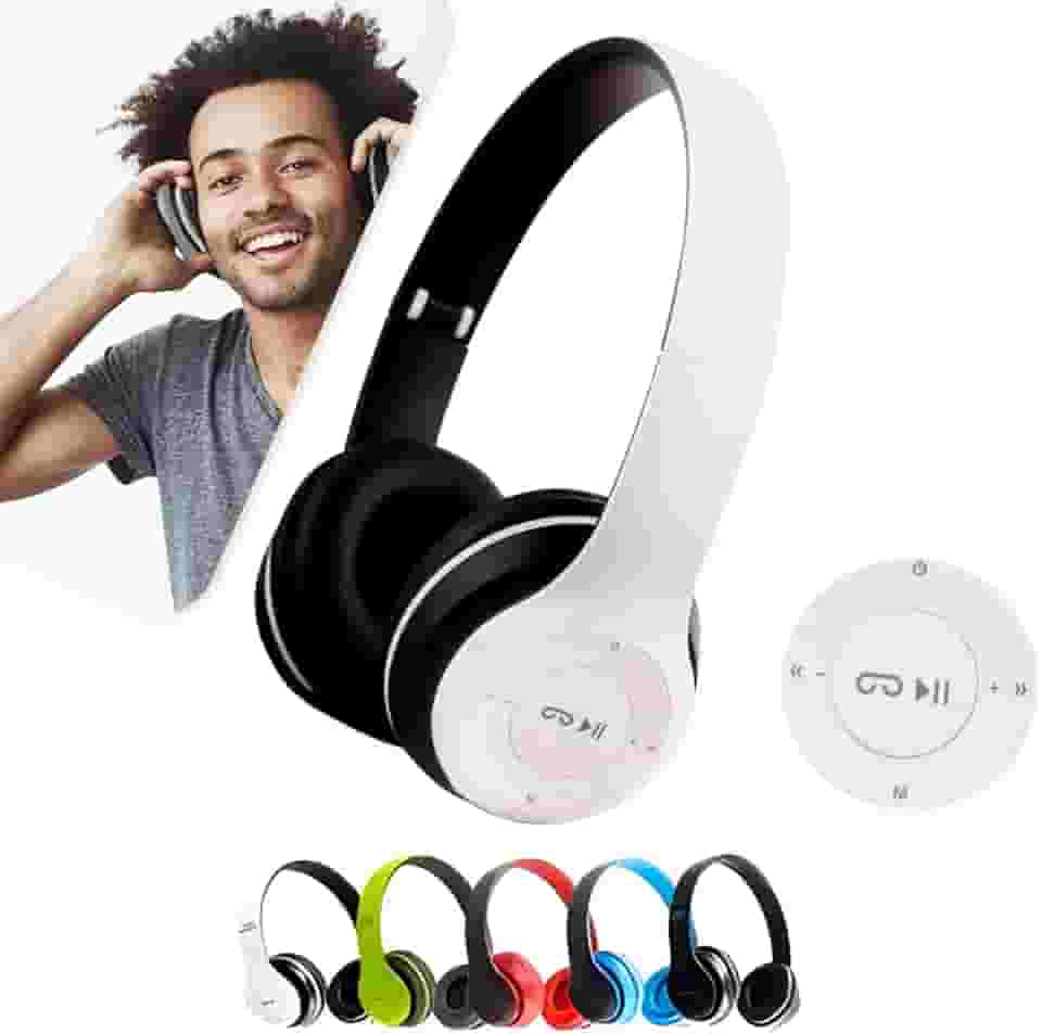 Fone de Ouvido Bluetooth Headphone P47 Sem Fio Wireless Micro Sd 5.0 Dobrável Com Microfone Regulável Para Corrida Academia Escritório Caminhada Reunião Linha Premium (Branco)